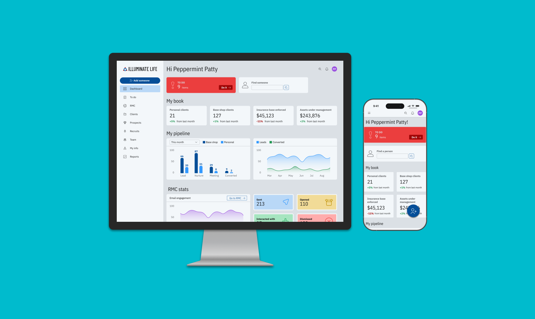 a monitor and a mobile phone